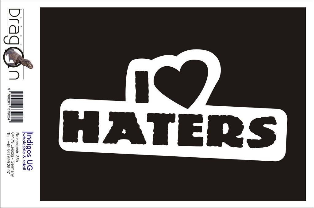 Aufkleber / Autoaufkleber - JDM / Die cut / Auto / OEM - I LOVE HATERS - 160x80 mm gold - Heckscheibe / Heckscheibenaufkleber