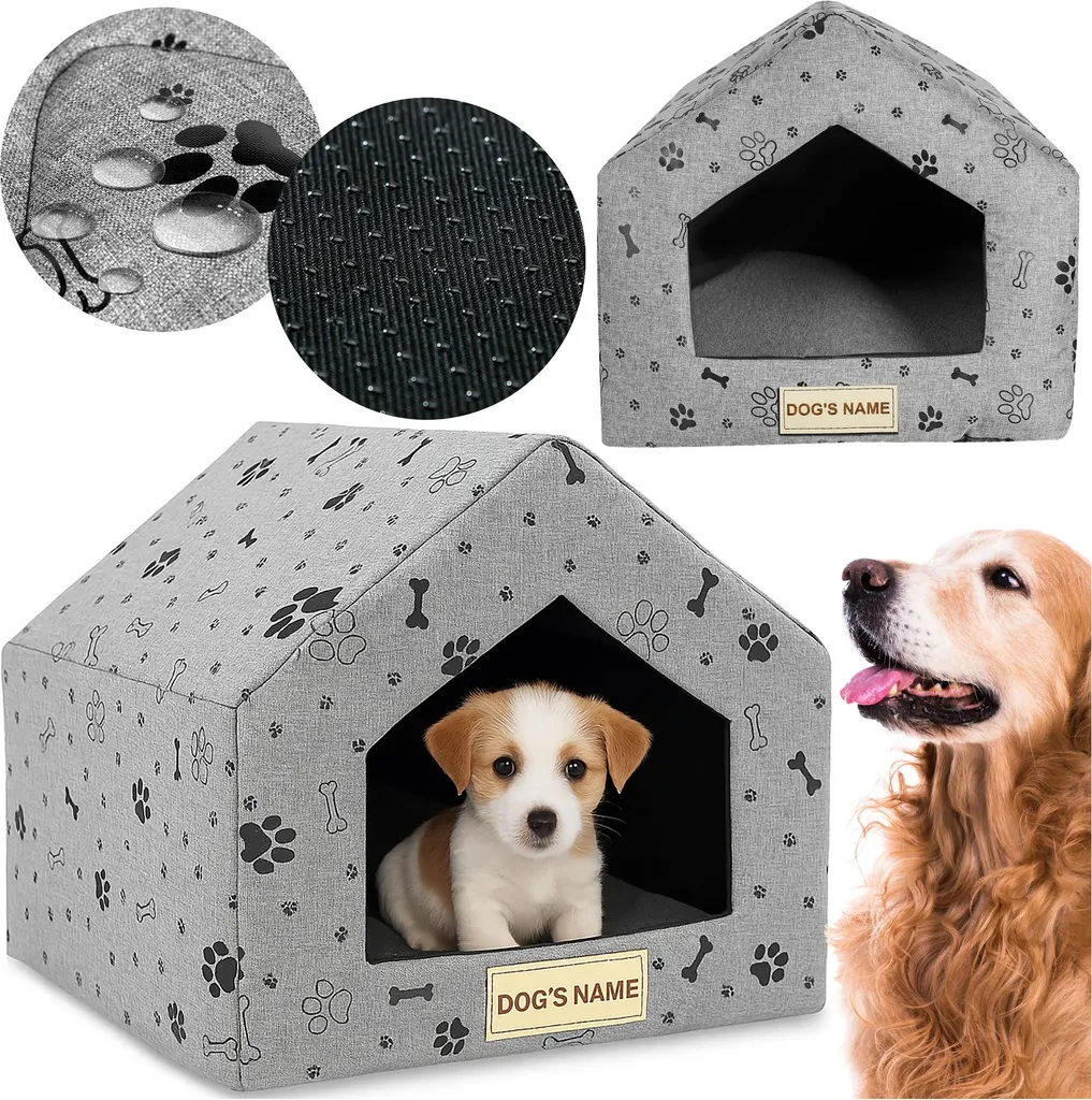 Maison pour animaux domestiques grise avec décor os 50x40x38 cm