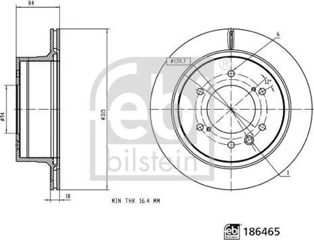 Disque de frein haute performance FEBI 186465 acier carbone Pajero