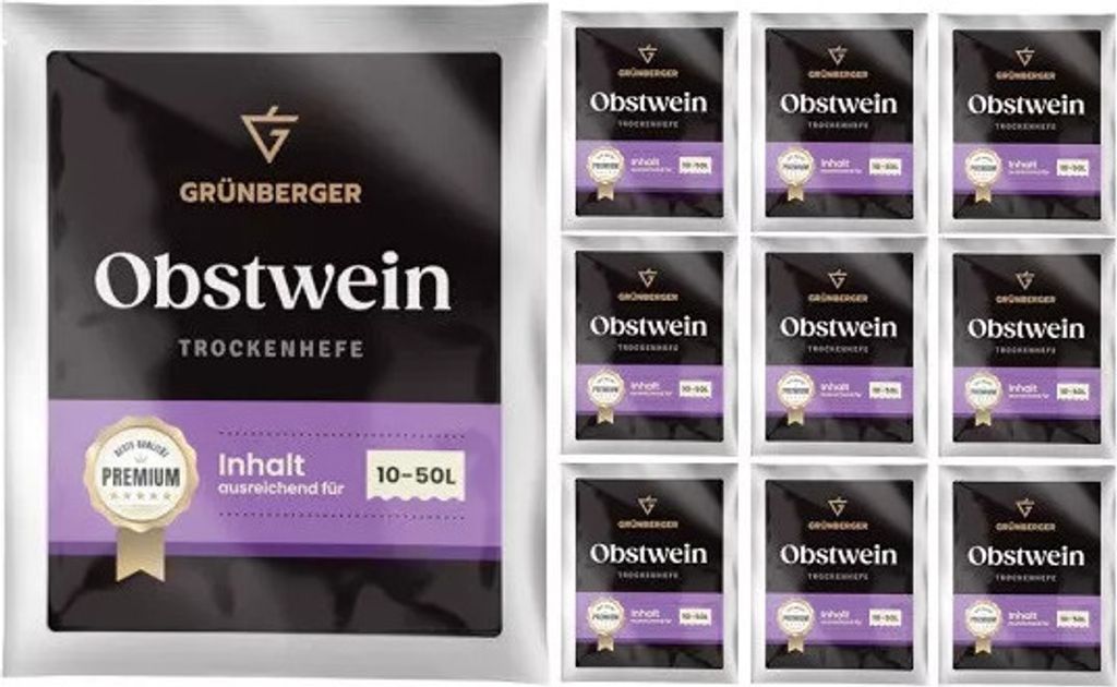 Grünberger Obstwein Trockenhefe Weinhhefe für 10-50l Wein Grunberger PREMIUM - 10 Stück