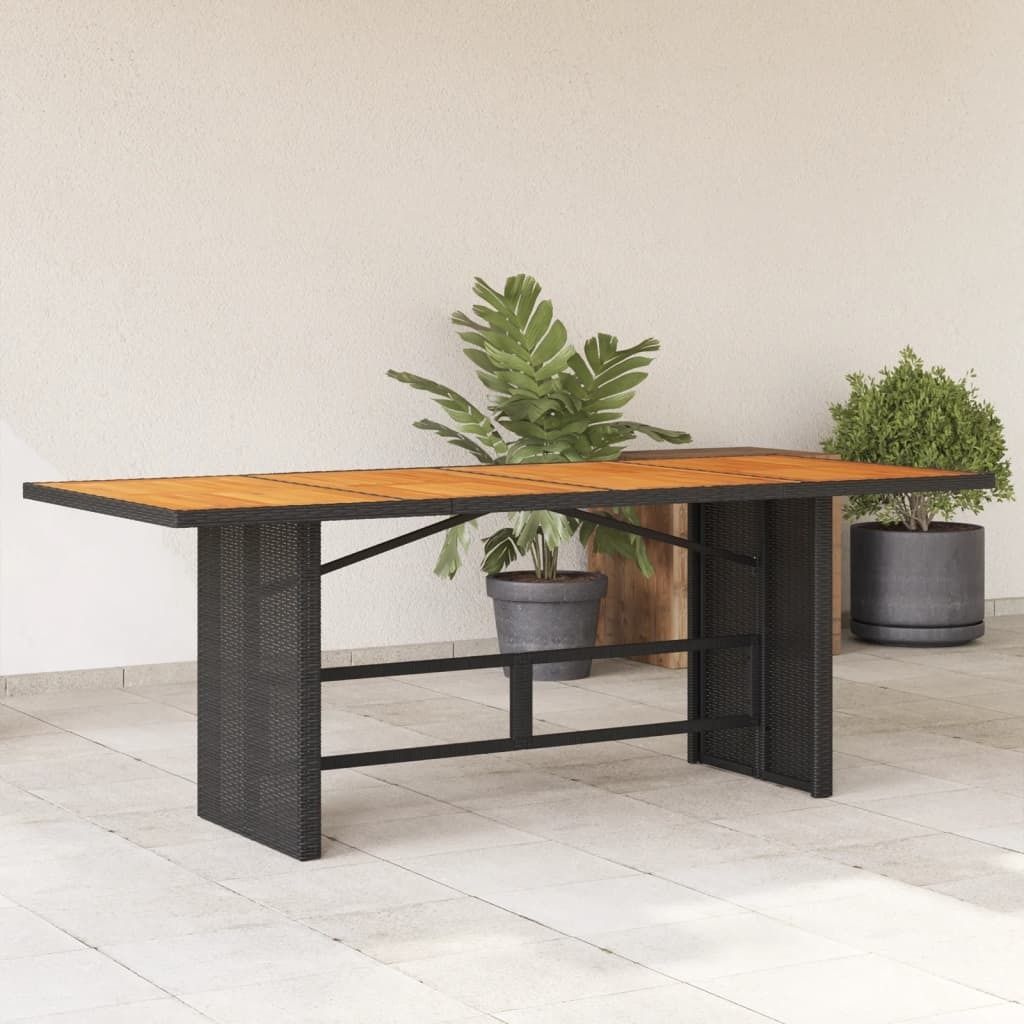 "2026 Promotion" Gartentisch mit Holzplatte Schwarz 190x80x75 cm Poly Rattan - Gartentische CC22263