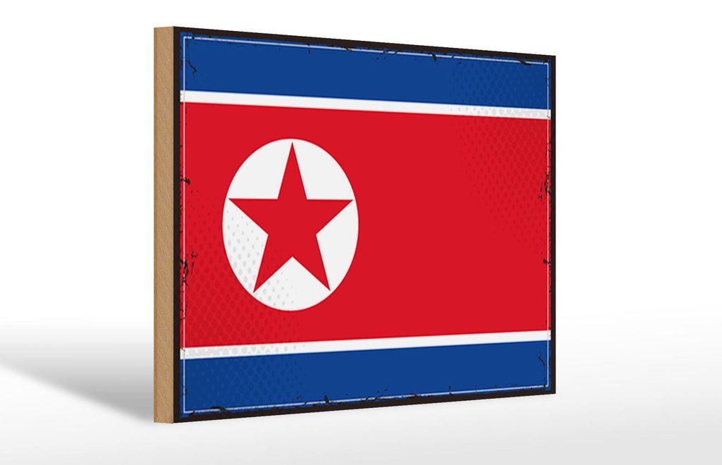 Holzschild Flagge Nordkoreas 30x20cm Retro North Korea