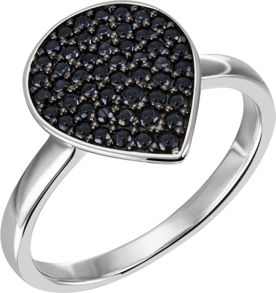 Ring Tropfen aus 925 Silber mit 51 Zirkonia schwarz Fingerring Damenring Innenumfang 56mm Ø17.8mm