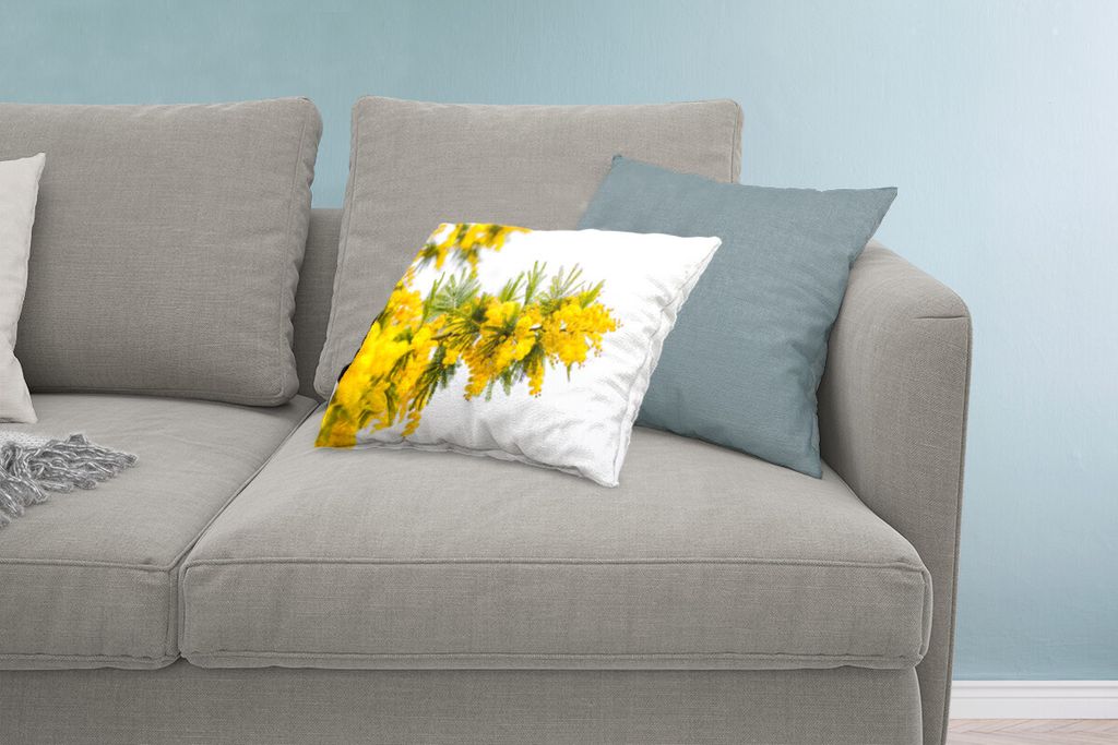 MuchoWow Zierkissen Sofakissen Wohnzimmer Dekokissen 60x40 cm Gelbe Mimosenpflanze - Kopfkissen - Polster mit Foto