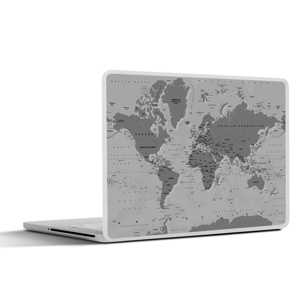 MuchoWow Laptop Aufkleber Sticker Cover Stabile Weltkarte - schwarz und weiß 31x22.5 cm - Laptop-Deko
