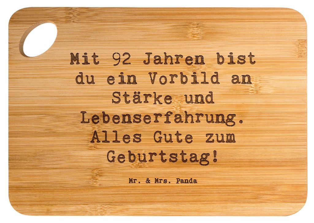 Mr. & Mrs. Panda Frühstücksbrettchen Spruch 92. Geburtstag Wunder - Transparent - Geschenk, schneidbrett, Hackbrett, Schneidebrett, Holzbrett, li...