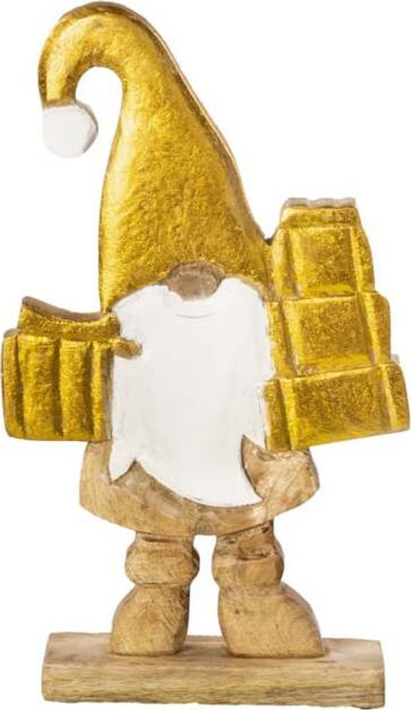 Wichtel mit Geschenken - braun/gold/weiß - ca. 25 x 2,5 x 40 cm