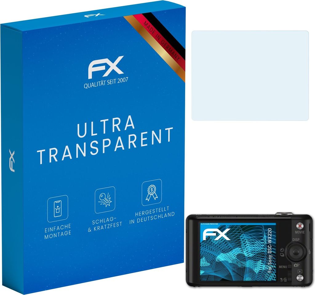 atFoliX FX-Clear 3x Schutzfolie kompatibel mit Sony DSC-WX220 Displayschutzfolie