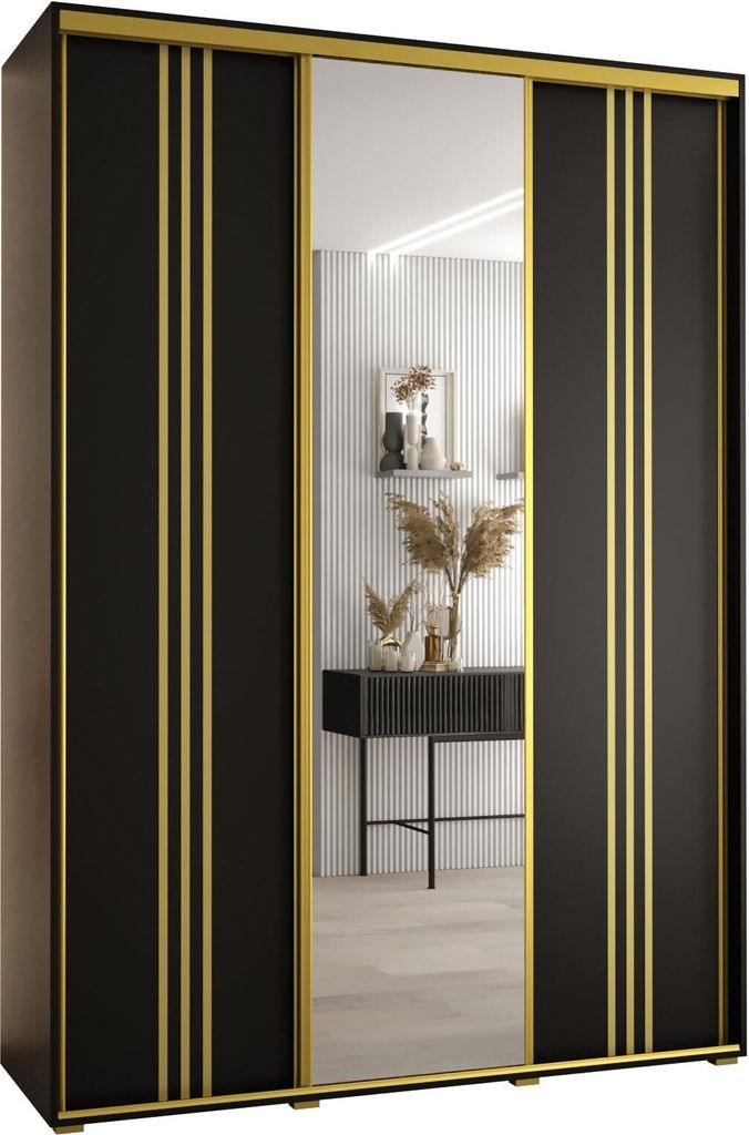 MEBLE KRYSPOL Davos 7 Schrank, drei Türen - 235,2x170x45 cm - Schwarz Schwarz Gold