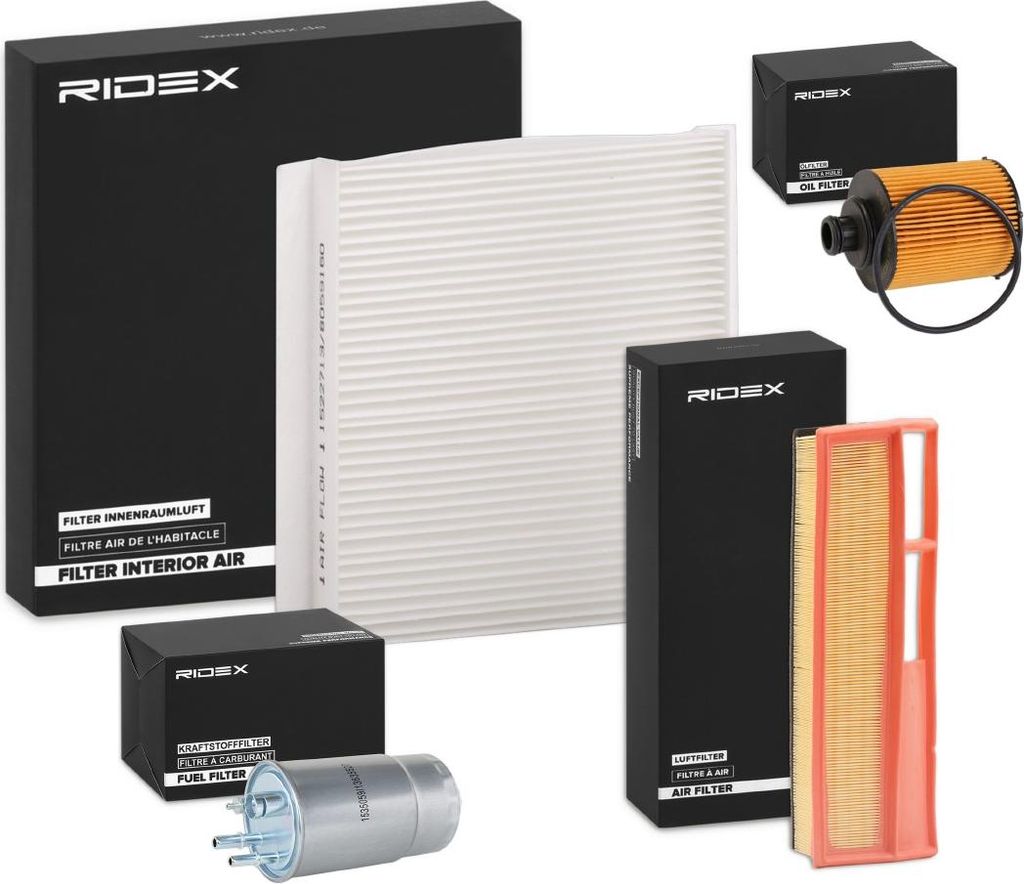 RIDEX Filterset Inspektionspaket Filtersatz für FIAT DOBLO Kasten/Kombi (263) Doblo Kombi (263) QUBO (225) FIORINO Kasten/Kombi (225)