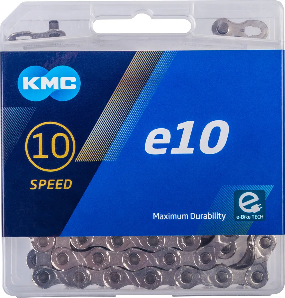 Chaîne de vélo KMC E10 Argent 122 Maillons pour Transmission E-Bike 10V
