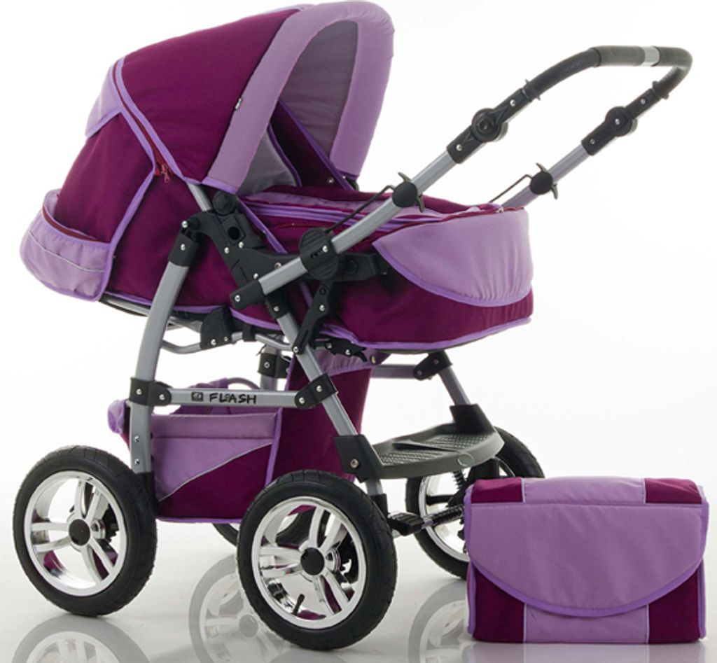 Kinderwagen-Set Flash 2 in 1 in Bordeaux-Lavendel - 14 Teile - in 18 Farben erhältlich