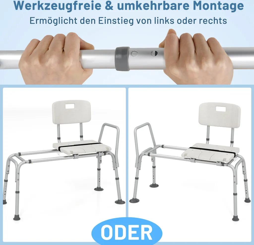 Banc de transfert baignoire réglable 104x46cm avec assise extra-large et dos - 6