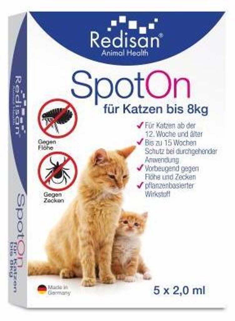 Redisan Spot-on gegen Zecken+Flöhe f.Katze bis 8kg 5X2 ml Produktbild 