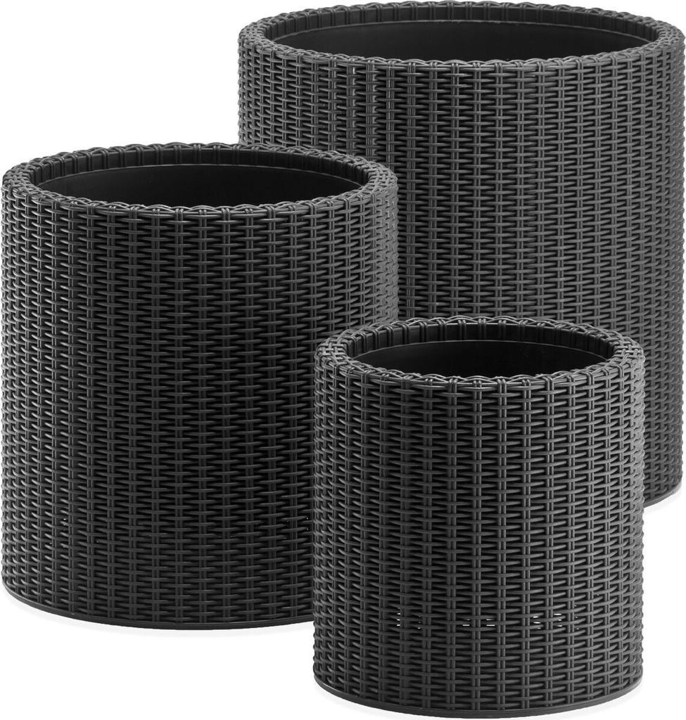 KETER S+M+L CYLINDER PLANTERS Set aus drei Blumentöpfen, anthrazitgrau