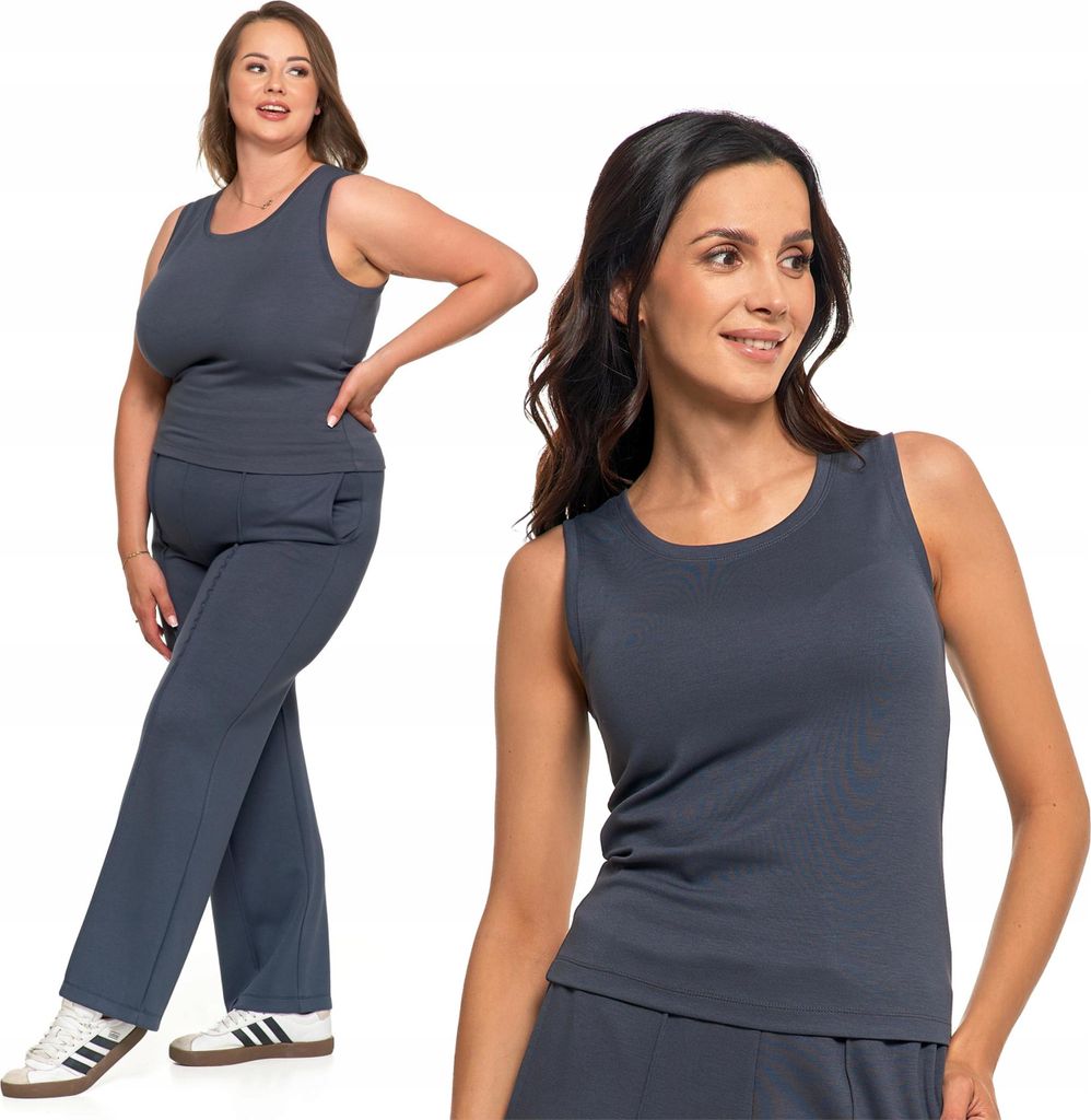 TOP DAMSKI Bluzka Bez Rękawów Gładka Koszulka Bez Wzoru Grafit MORAJ XL