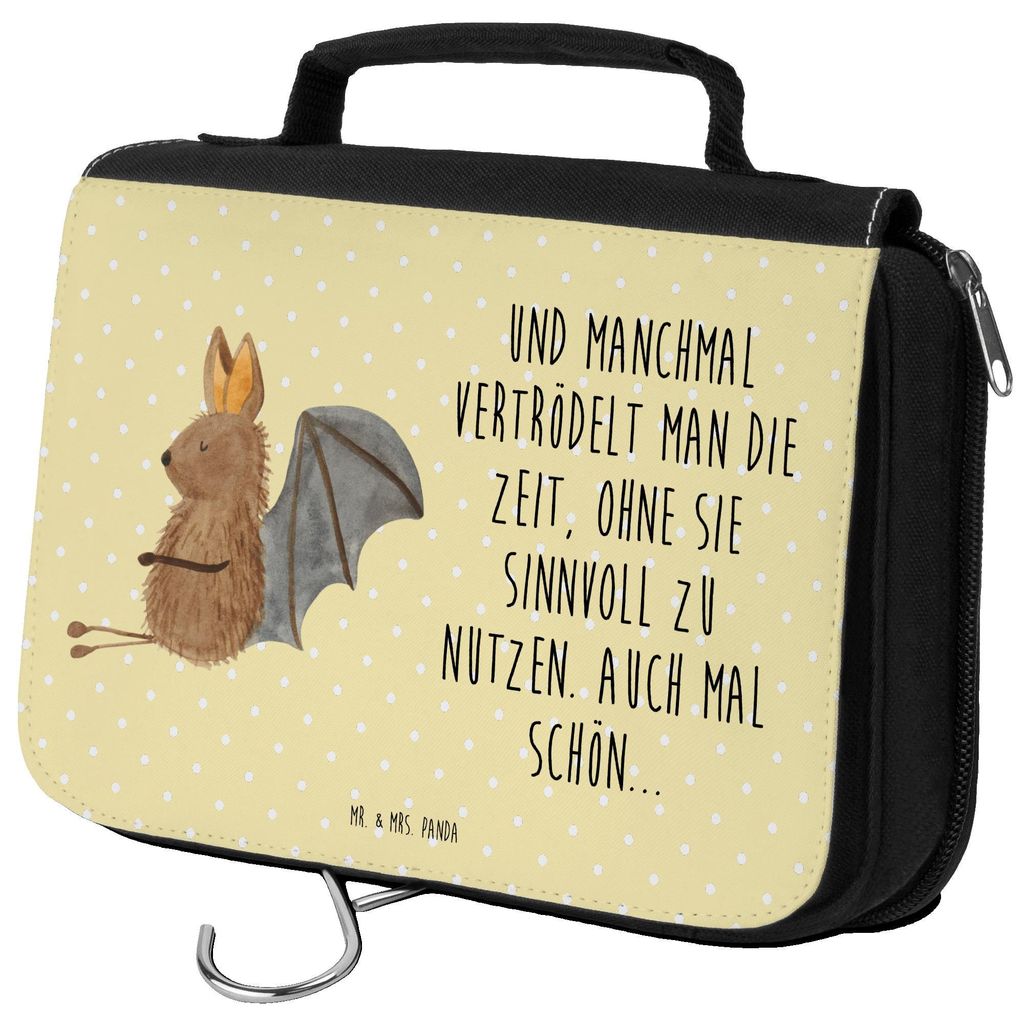 Mr. & Mrs. Panda Kosmetiktasche Fledermaus Sitzen - Gelb Pastell - Geschenk, beauty case, Motivation, kosmetiktäschchen, Fledermäuse, Make-Up Tas...