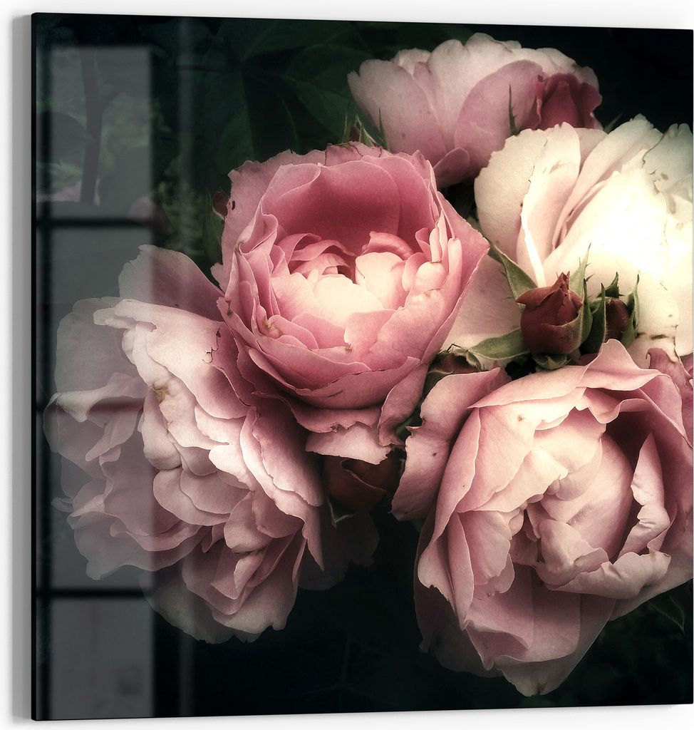 DEQORI Glasbild Echtglas 50x50 cm 'Nostalgische Blüte' Wandbild Bild modern Deko