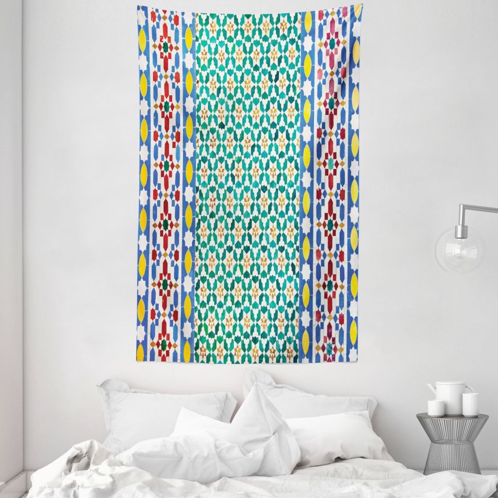 ABAKUHAUS marokkanisch Wandteppich und Tagesdecke, Bunte Mosaik-Wand aus Weiches Mikrofaser Stoff Waschbar ohne Verblassen Digitaldruck, 140 x 230 ...