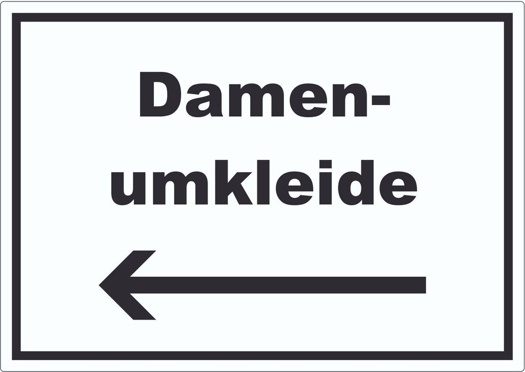 Damenumkleide Aufkleber mit Text und Richtungspfeil links waagerecht A4 (210x297mm)