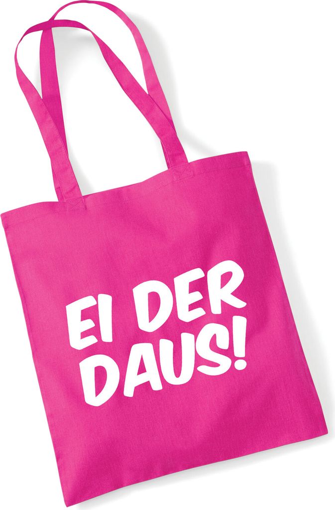 Huuraa Jutebeutel Ei der Daus Schriftzug 10 Liter Fuchsia Baumwolle Tasche Geschenkidee