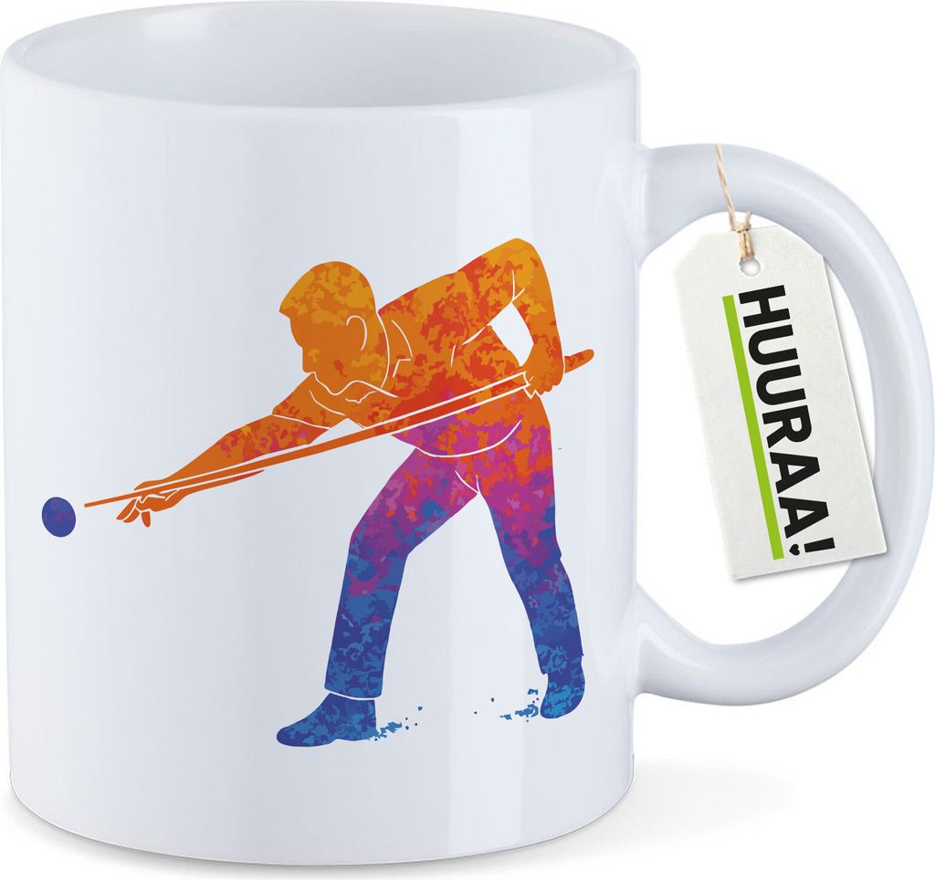 Huuraa Kaffeetasse Billard Snooker 330ml Weiß Keramik Kaffeebecher Geschenkidee