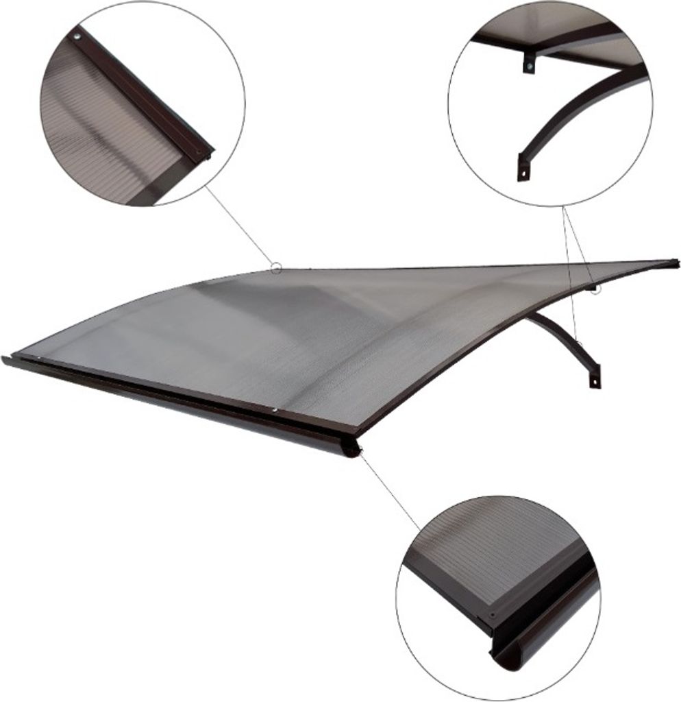 Vordach aus aluminium STARKEDACH L-160, braun, 160x100x25cm; mit 6mm polycarbonat beschichtung