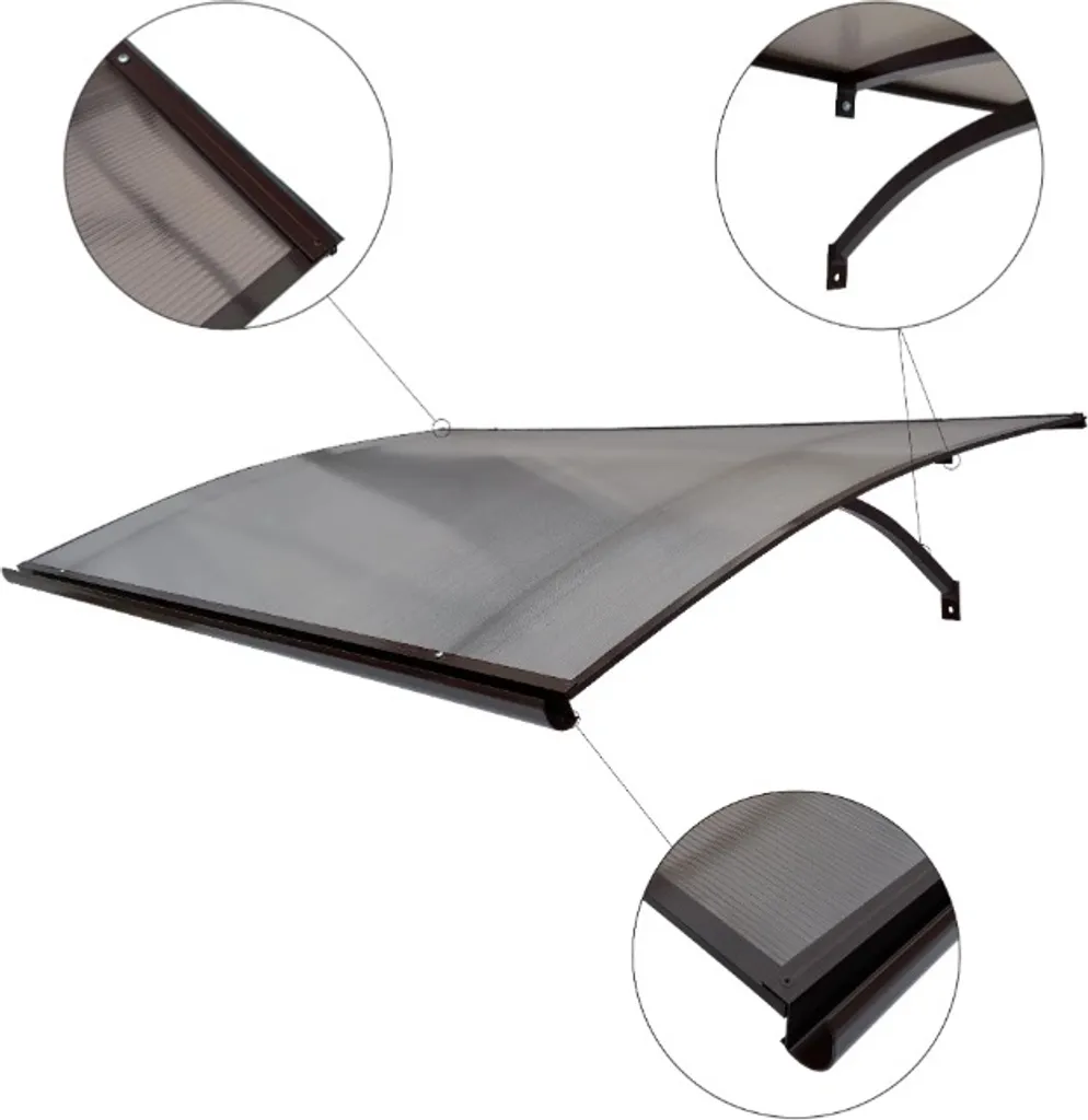 Auvent de porte 160x100 cm contre la pluie en Aluminium Brun et Poly