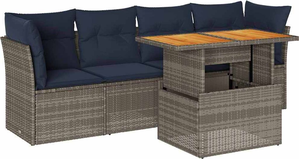 vidaXL 5-tlg. Garten-Sofagarnitur mit Kissen Grau Poly Rattan