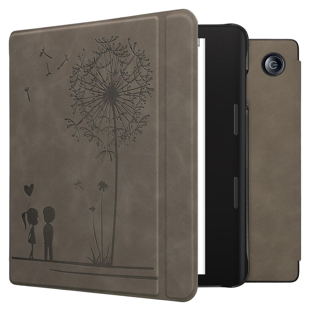 kwmobile Schutzhülle für Tolino Epos 3 Hülle - eReader Case aus Kunstleder mit Auto Sleep Funktion - Pusteblume Love mit Grau