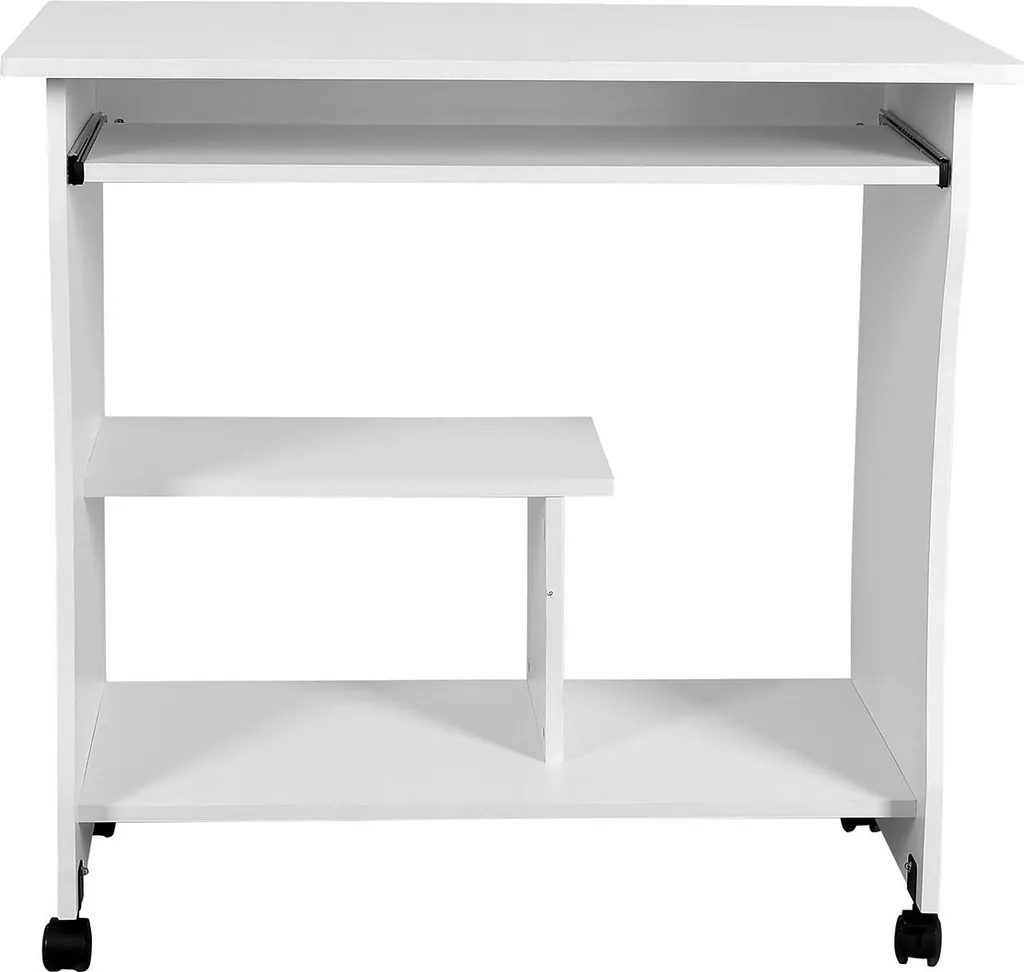 Bureau blanc à roulettes directionnelles - Table multi-usages stable 90cm