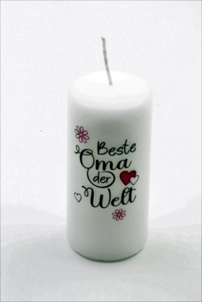 Stumpenkerze mit Spruch "Beste Oma der Welt" 110 x 50 mm Weiß