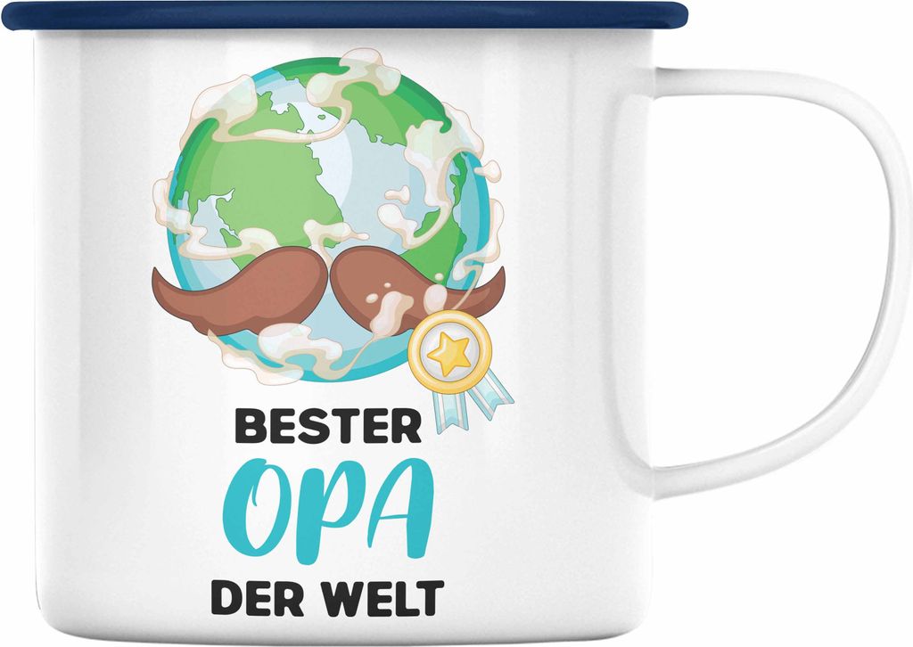 Trendation - Bester Opa Der Welt Geschenk Emaille Tasse Emaille Emaille Tasse Spruch Lustig von Enkel zum Geburtstag Weihnachten (Blau)