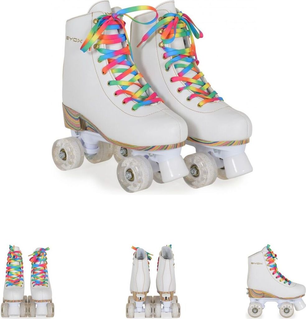 Byox Rollschuhe Donna weiß, PolyurethanRollen mit Glitzer, ABEC-5 Lager, Größe S (31-34)