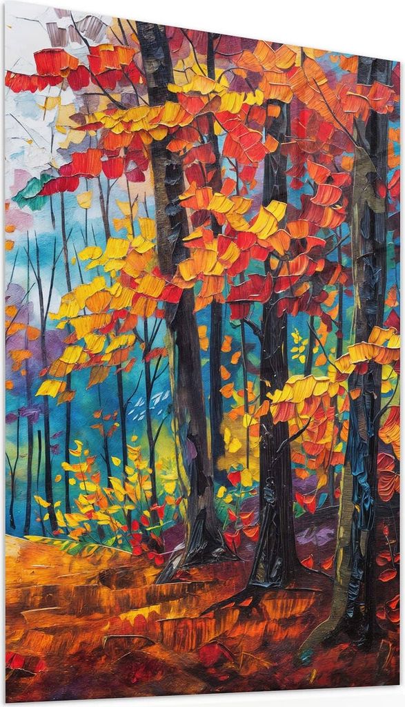 Glasbild 60x90cm in XXL für Wohnzimmer, Schlafzimmer Motiv Herbstwald Pfad