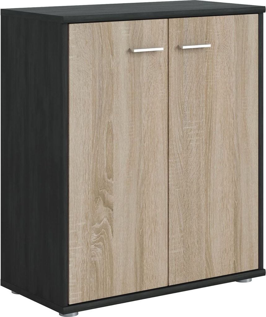 Kommode Sideboard Schrank TOMMY Esche grau/Sonoma Eiche, Anrichte mit 2 Türen inklusive Einlegeboden