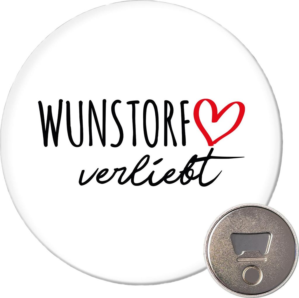 Huuraa Magnet Wunstorf verliebt 59mm Kühlschrankmagnet rund Flaschenöffner Geschenkidee