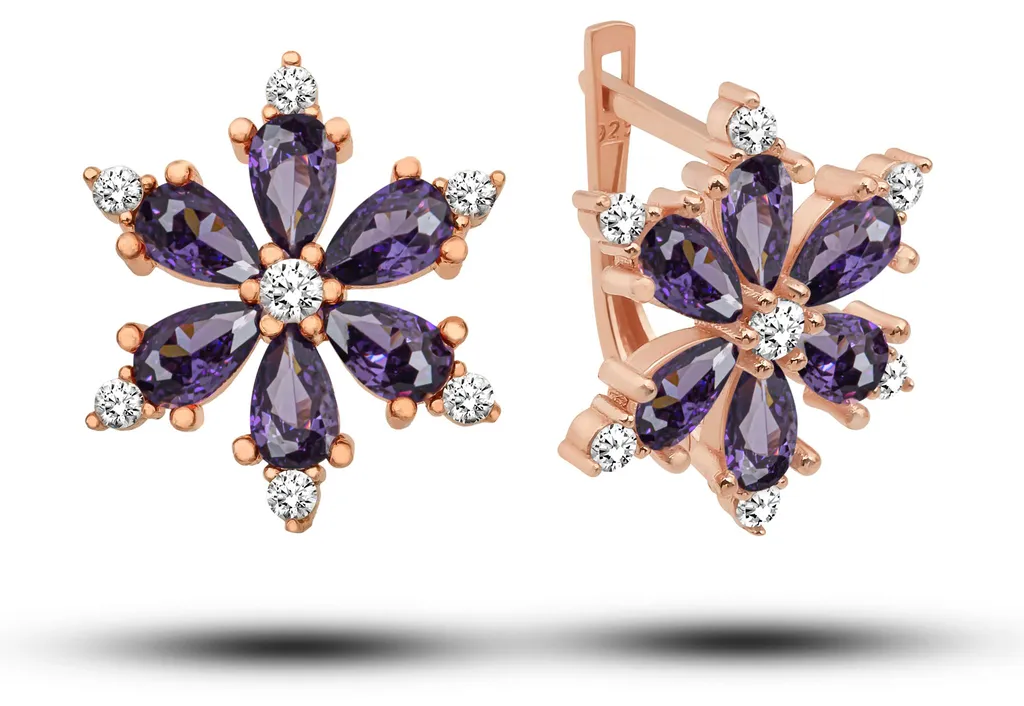 Boucles d'oreilles argent 925 rose gold anti-allergie zircon violet