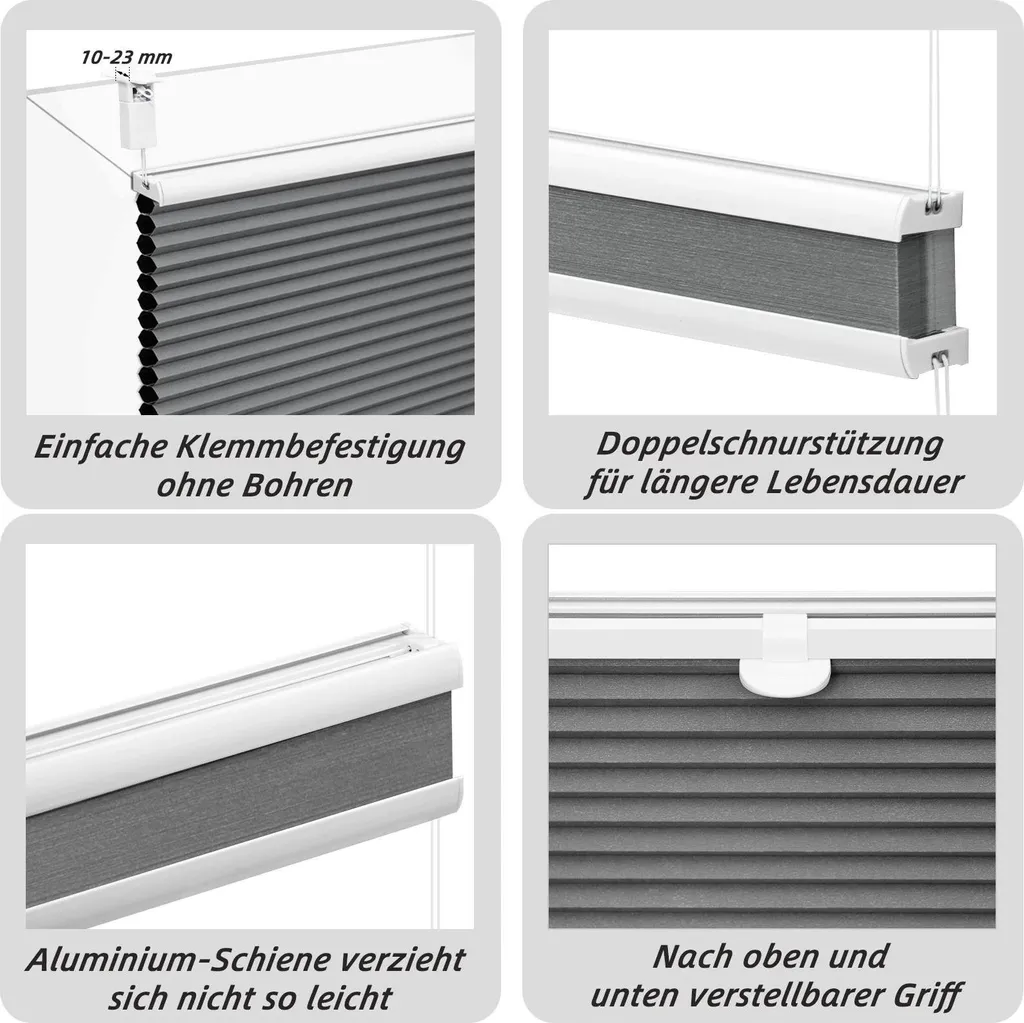 Store Plissé Stop Chaleur et Lumière sans Perçage Gris Clair 81x122