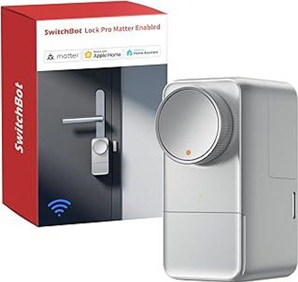 SwitchBot WLAN Smart Lock Pro Mit Aufladbarem Akku, Matter Over WiFi, Elektronisches Türschloss, schnell an deinem vorhandenen Türriegel installi...
