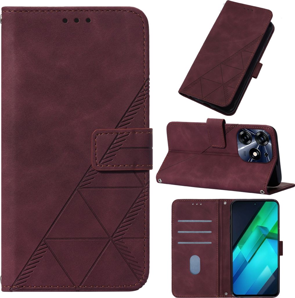 Hülle für Tecno Spark 10 Pro Prägung Flip Leder Kartenfächer Schutzhülle mit Ständer Rot