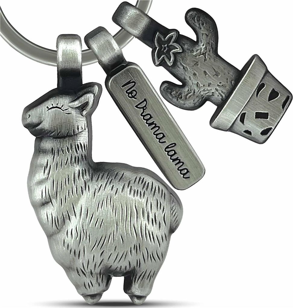 LANOLU Lama Schlüsselanhänger, Alpaka Schlüsselanhänger Tiere Metall Gravur No Drama Lama Glücksanhänger Schlüssel Glücksbringer BFF