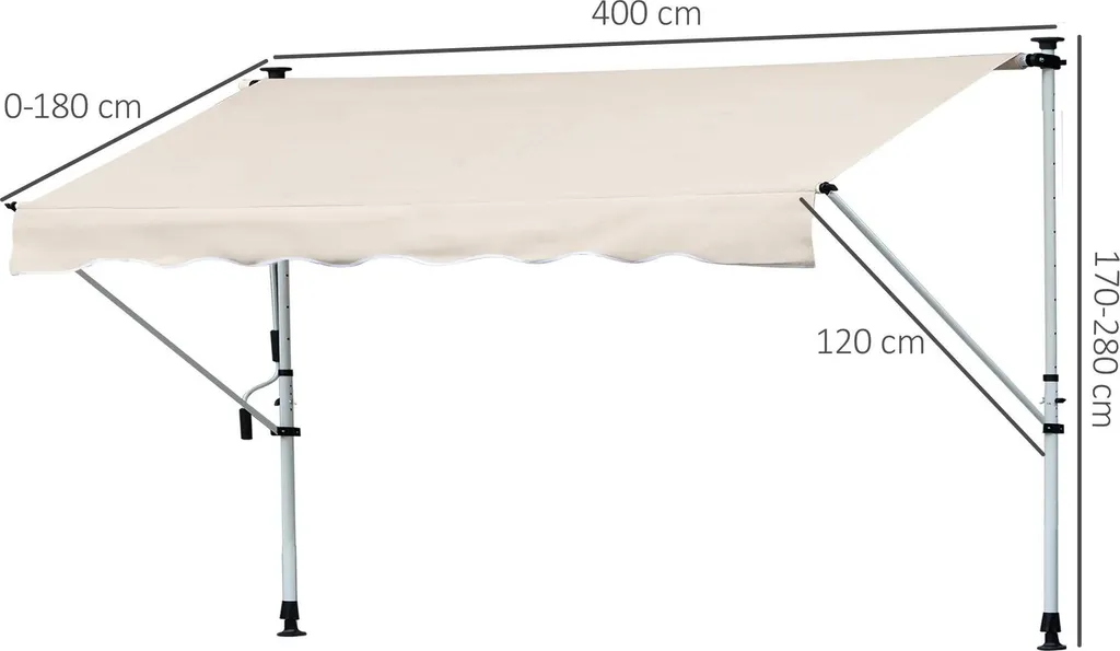 Store télescopique beige 400x120 cm en polycoton avec hauteur ajustable - 3