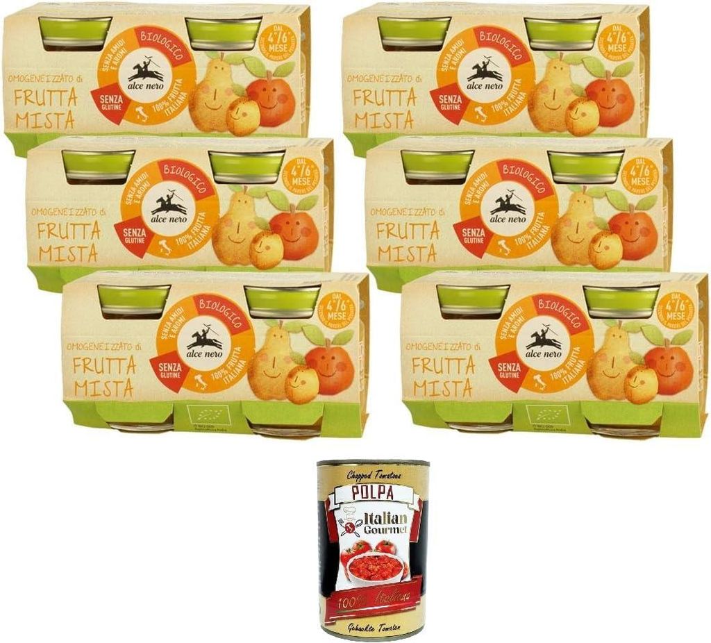 6x Alce Nero - Omogeneizzato di Frutta mista -Mischfruchtpüree - 2 x 80 g+ Italian Gourmet polpa 400g