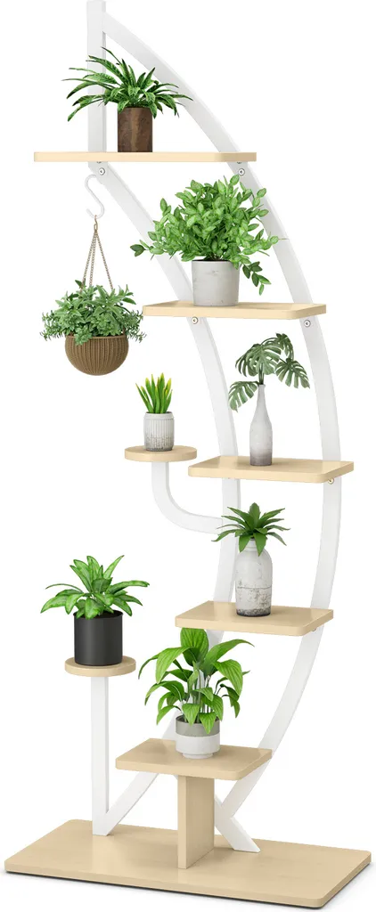 Costway Étagère pour Plantes 7 Niveaux en Forme Demi-Lune Blanc 155 cm