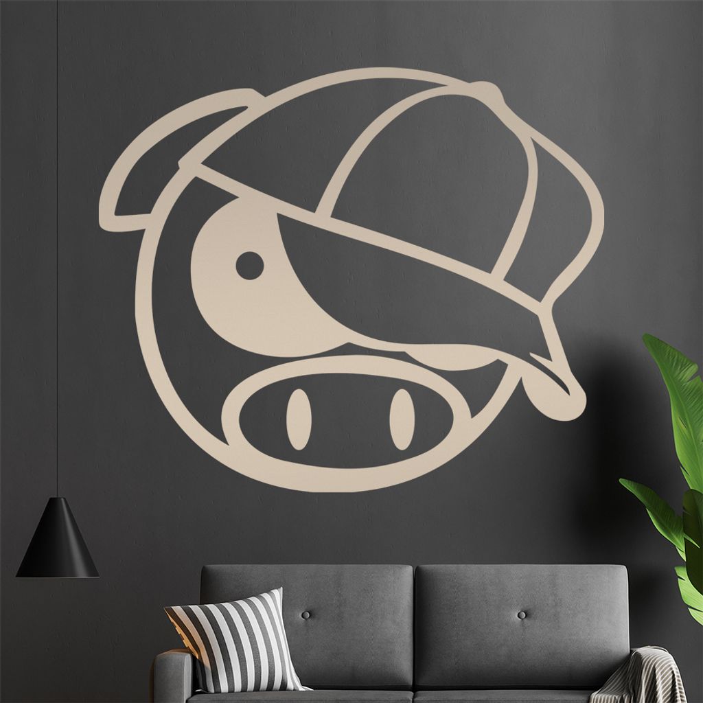 Driftschwein mit cap Wandtattoo in 6 Größen - Wandaufkleber Wall Sticker - Dekoration, Küche, Wohnzimmer, Schlafzimmer, Badezimmer