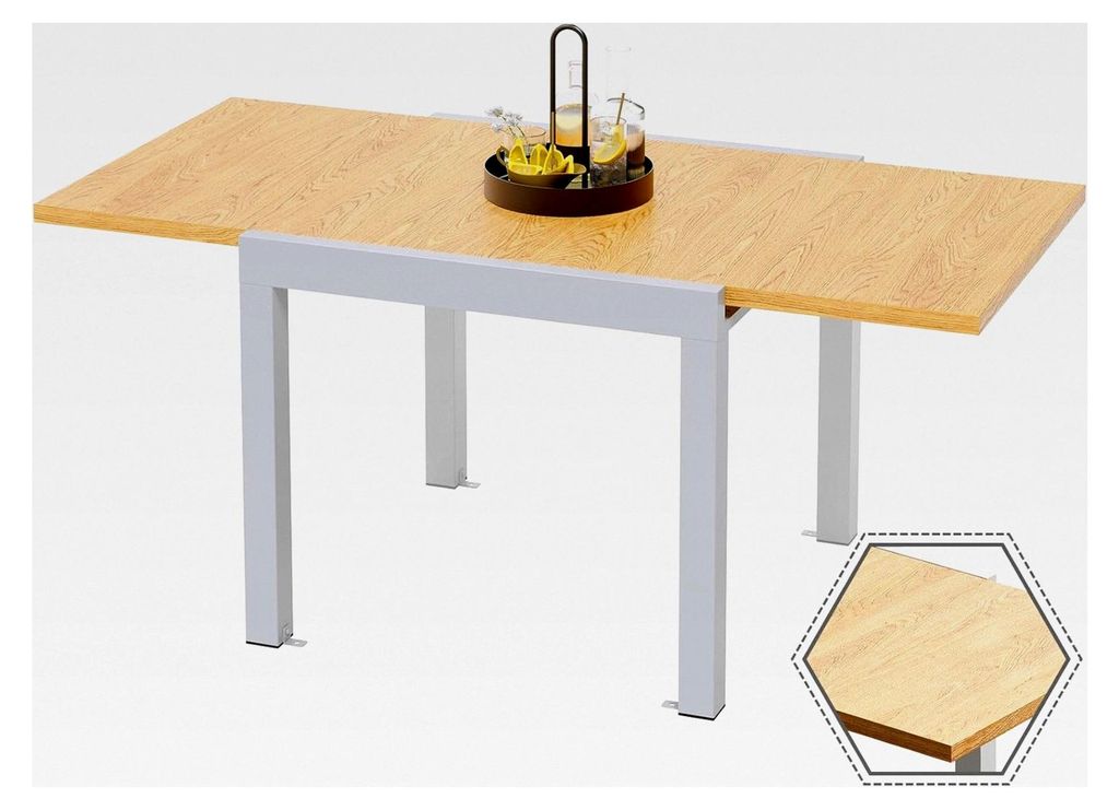 Ausziehbarer Gartentisch aus Aluminium, Wetterfest 80-160x80x75cm, Outdoor Esstisch für 4-6 Personen mit Sonnenschutz, Leicht zu Reinigen, Holzfarbe