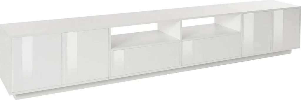 Meuble TV pour Grand Salon Albak 260 cm, Support TV Blanc Laqué Italien