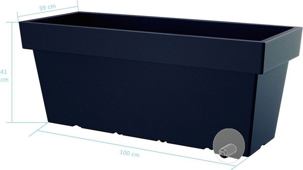 XXL Pflanzkasten 'LOFLY' Anthrazit. Aus robustem Kunststoff, mit Rollen. Maße: 99,2 x 39 x 41 cm.