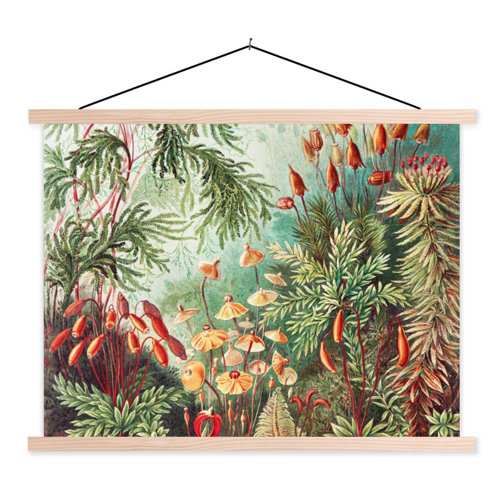 MuchoWow Textilposter Blumen - Kunst - Vintage - Natur - Botanisch 60x45 cm mit holzfarbenen Rahmen - Bild
